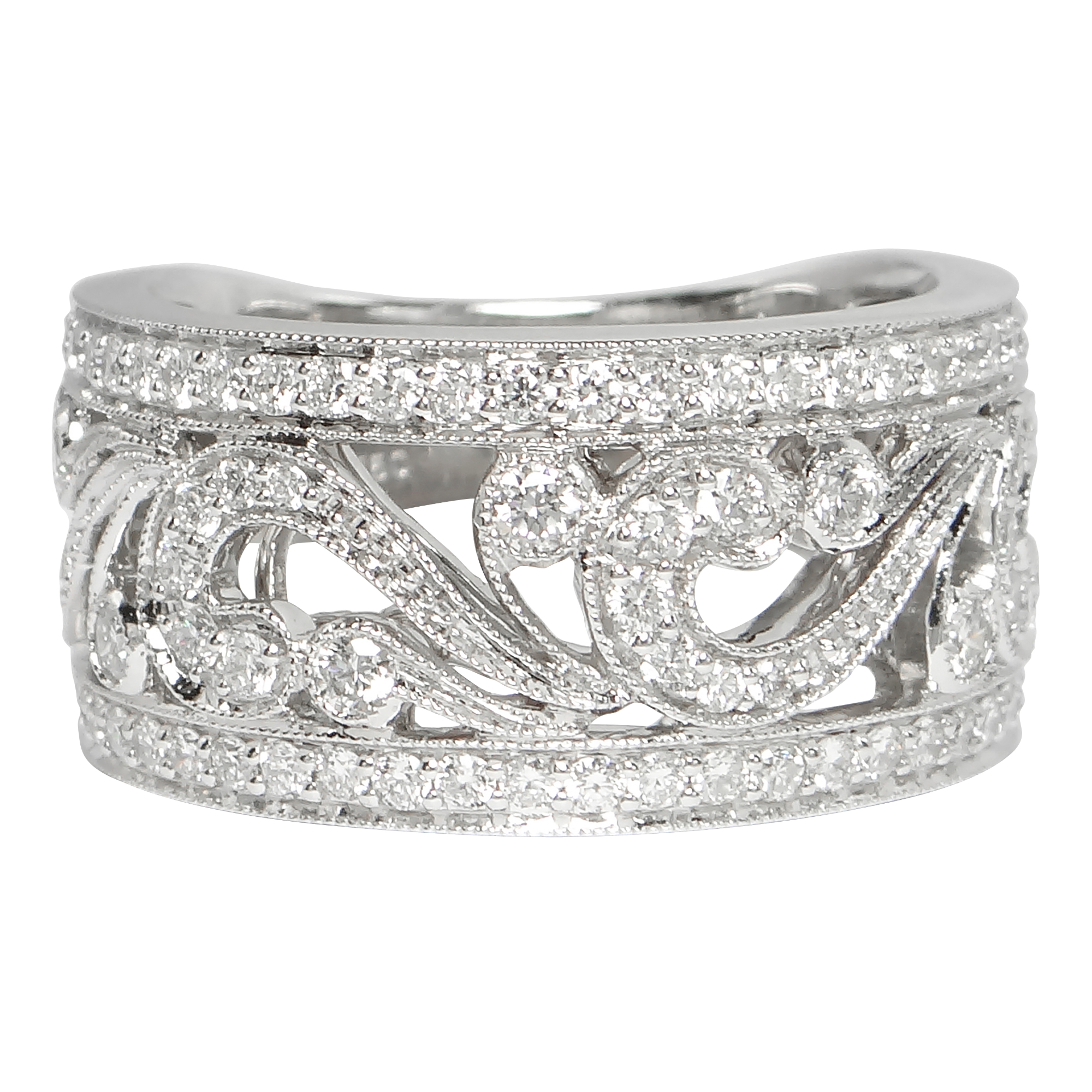 18ct White Gold Diamond Filigree Half Eternity Ring » John Start Jewellery