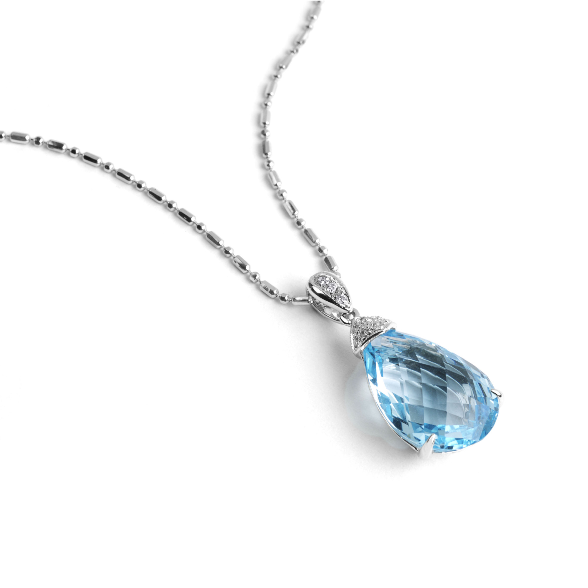 Blue Topaz & Diamond 18ct White Gold Pendant » John Start Jewellery