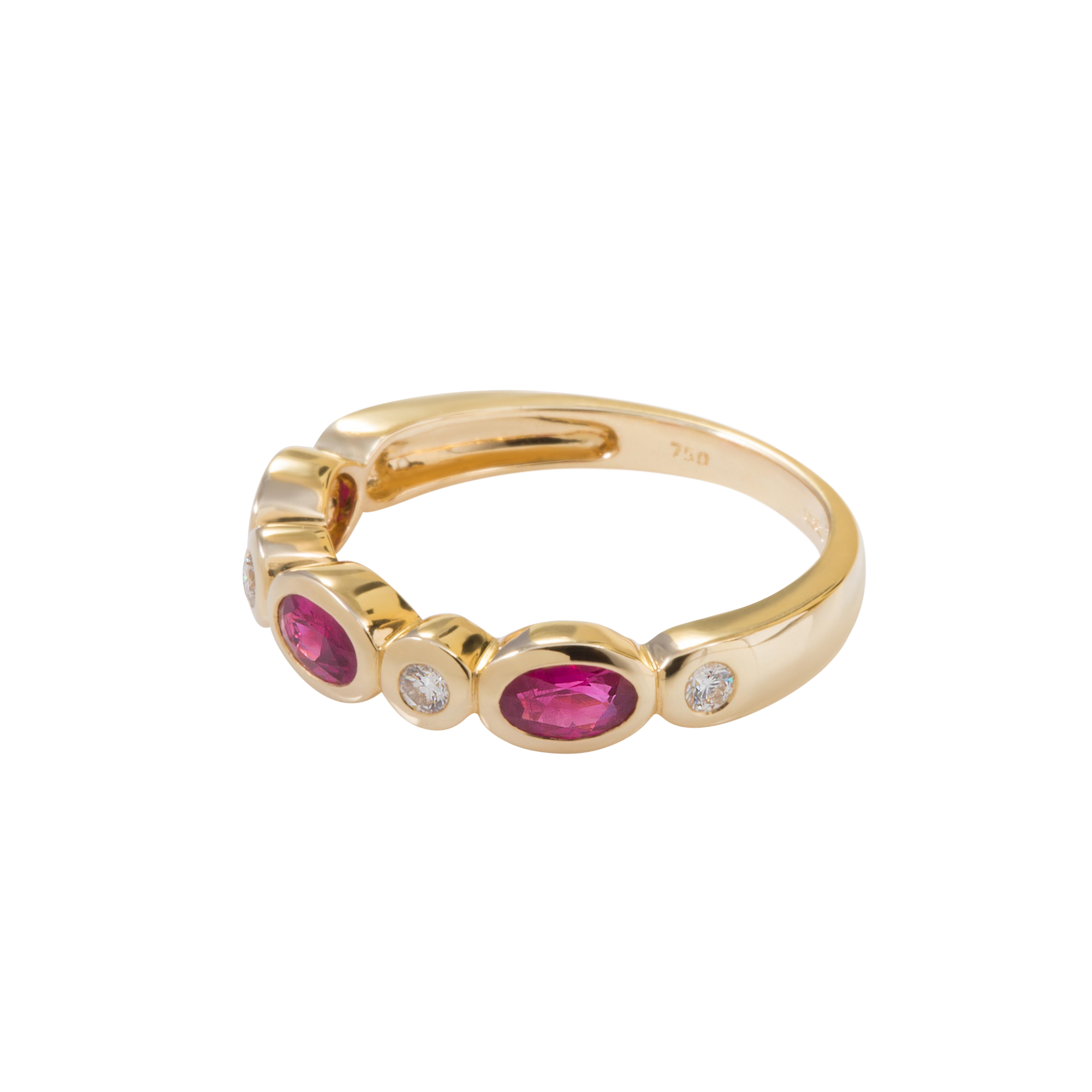 Oval Ruby & Diamond 18ct Yellow Gold Half Eternity Ring » John Start