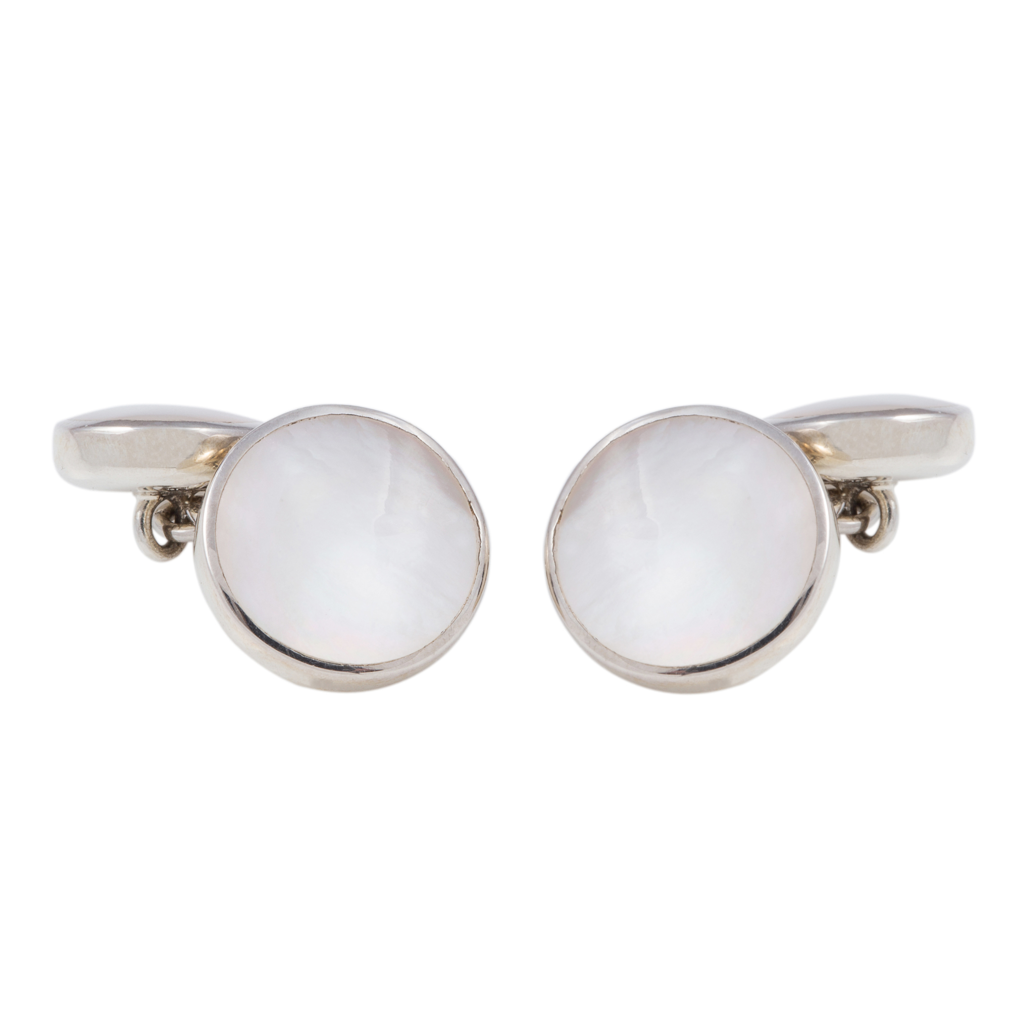 Sterling Silver, Double Round Mother of Pearl Chain Link Cufflinks