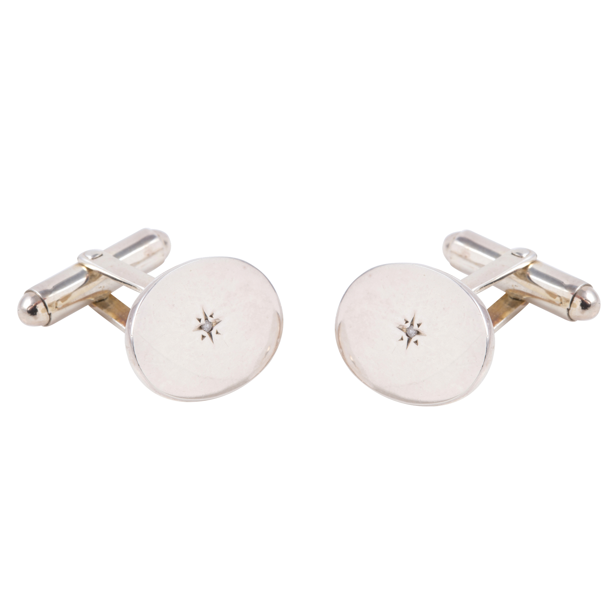 Sterling Silver Oval Cufflinks with Diamond Centre » John Start Jewellery