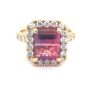 Fine Pink Tourmaline & Diamond 18ct Yellow Gold Ring