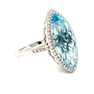Marquis Checkerboard Cut Blue Topaz & Diamond 18ct White Gold Ring