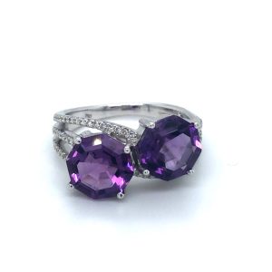 Amethyst 2 Stone Crossover 18ct White Gold Ring
