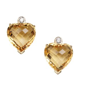 Citrine Heart 18ct Yellow Gold Diamond Stud Earrings