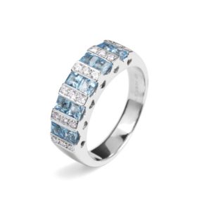 18ct White Gold, Aquamarine & Diamond Half Eternity Ring