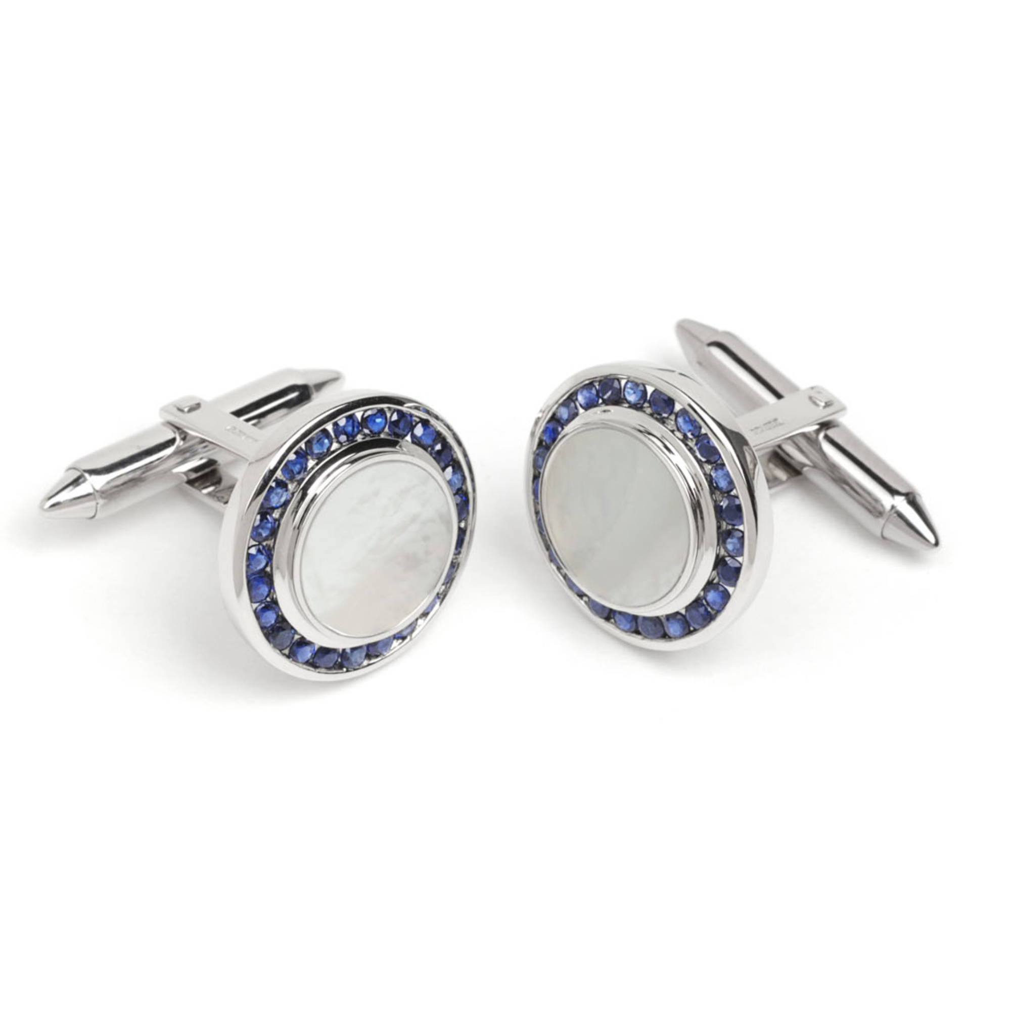 Mother of Pearl, Sapphire & 9ct White Gold Round Cufflinks