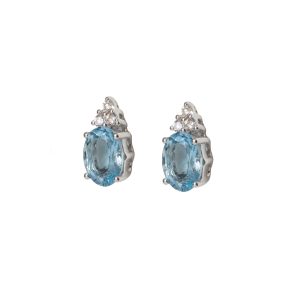 Aquamarine & Diamond 18ct White Gold Drop Stud Earrings