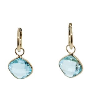 18ct & 9ct Yellow Gold Cushion Checkerboard Cut Blue Topaz Drop Earrings