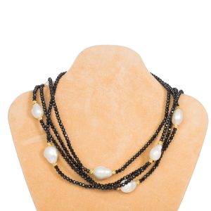 Baroque Pearl & Black Garnet Rope Necklace with Silver Gilt