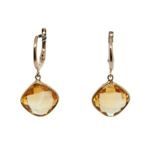 9ct & 18ct Yellow Gold Citrine Cross Checkered Cushion Shaped Drop Earrings