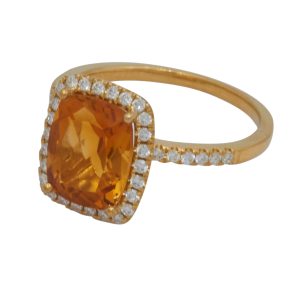 Cushion Citrine Diamond Cluster Pavé 18ct Yellow Gold Ring
