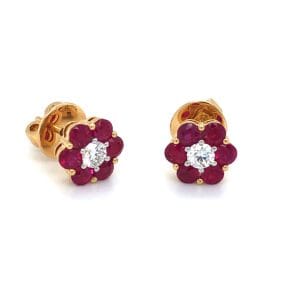 Ruby & Diamond 18ct White Gold Reverse Cluster Stud Earrings