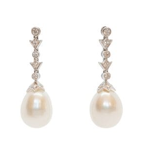 10x12mm Freshwater Pearl 18ct White Gold & Diamond Drop Earrings