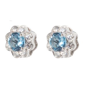 Aquamarine & Diamond 18ct White Gold Cluster Stud Earrings