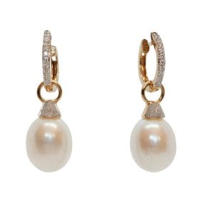 18ct Yellow Gold Diamond & Pearl Drop Earrings