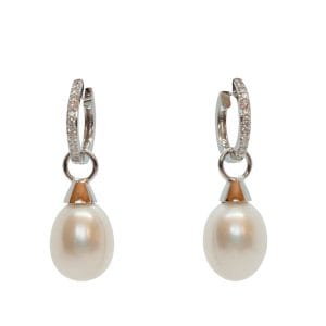 18ct White Gold 7mm Freshwater Pearl & Diamond Drop Earrings