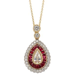 18ct Yellow Gold Ruby & Diamond Pendant, incl chain