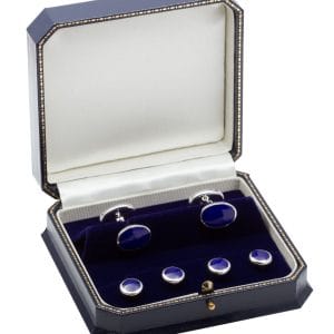 Sterling Silver & Lapis Oval Cufflinks & Shirt Stud Set