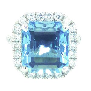 Octagon Aquamarine & Diamond 18ct White Gold Ring