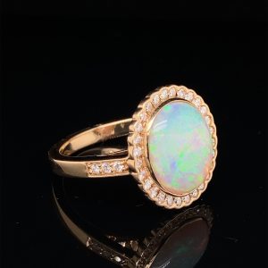 Crystal Opal & Diamond 18ct Yellow Gold Ring