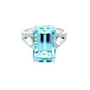 Octagon Cut Aquamarine & Diamond 18ct White Gold Ring