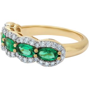 5 Stone Oval Emerald & Diamond Cluster 18ct Yellow Gold Ring