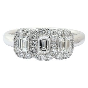 Platinum Diamond Three Stone Cluster Ring