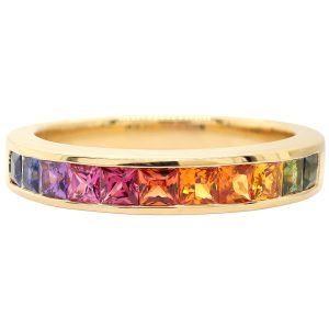18ct Yellow Gold Multi-Coulour Sapphire Half Eternity Ring