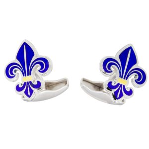 Sterling Silver & Blue Enamel Fleur De Lis Cufflinks