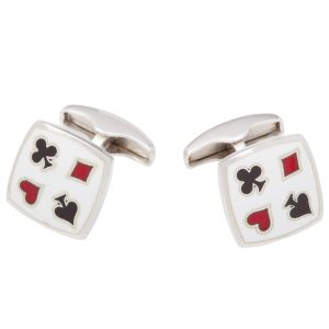 Sterling Silver, White, Red & Black Enamel Playing Cards Cufflinks