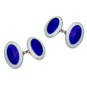 Sterling Silver & Blue Enamel Oval Cufflinks