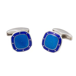 Sterling Silver & Mixed Blue Enamel Octagon Cufflinks