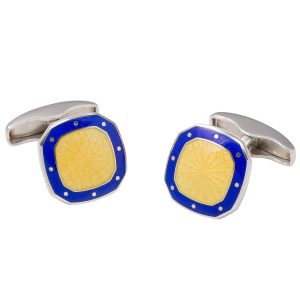 Sterling Silver, Yellow & Blue Enamel Octagon Cufflinks
