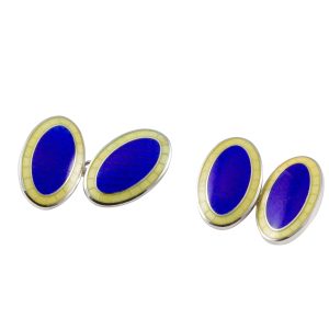 Sterling Silver, Yellow & Enamel Oval Cufflinks