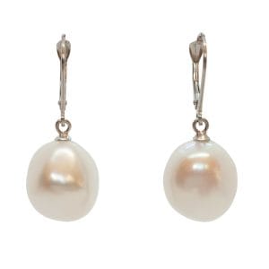 18ct White Gold 13mm Freshwater Pearl Drop Earrings