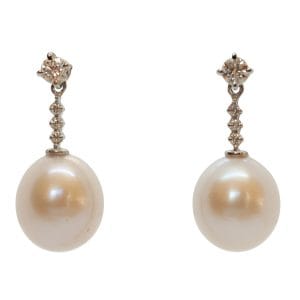 18ct White Gold Diamond & 8.5mm Pearl Drop Earrings