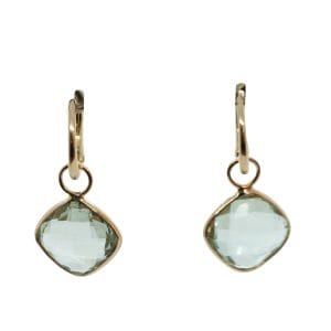 18ct & 9ct Yellow Gold Cross Checkered  Green Amethyst Cushion Shape Drop Earrings