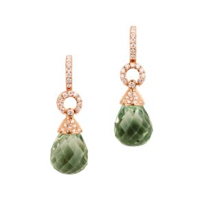 18ct Rose Gold, Green Tourmaline & Diamond Drop Earrings