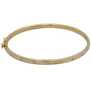 9ct Yellow Gold Oval Hinged Bangle with Diamonds