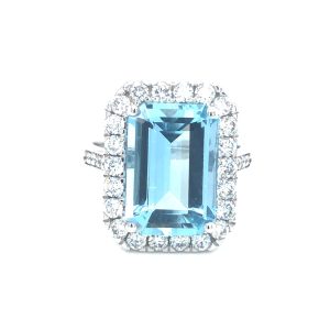 Octagon Aquamarine & Diamond 18ct White Gold Ring