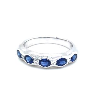Oval Sapphire & Diamond 18ct White Gold Half Eternity Ring