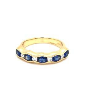 Oval Sapphire & Diamond 18ct Yellow Gold Half Eternity Ring