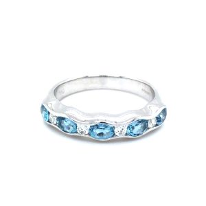 Aquamarine & Diamond 18ct White Gold Half Eternity Ring