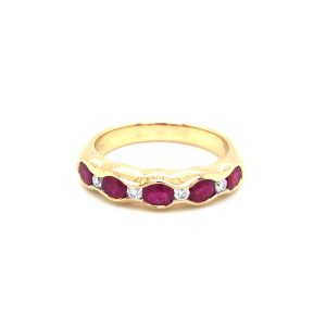 Oval Ruby & Diamond 18ct Yellow Gold Half Eternity Ring