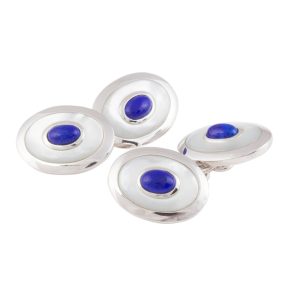Sterling Silver, Double Oval, Lapis & Mother of Pearl Chain link Cufflinks