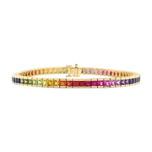 Rainbow Sapphire Yellow Gold Bracelet
