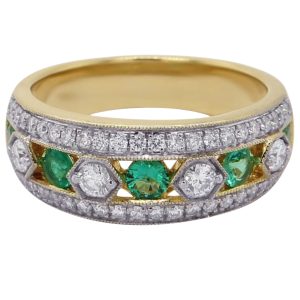 18ct Yellow Gold Emerald & Diamond Ring