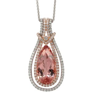 Checkerboard Cut Morganite, Diamond 18ct White & Rose Gold Pendant