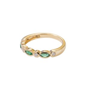 Marquis cut Emerald & Diamond 18ct Yellow Gold Half Eternity Ring